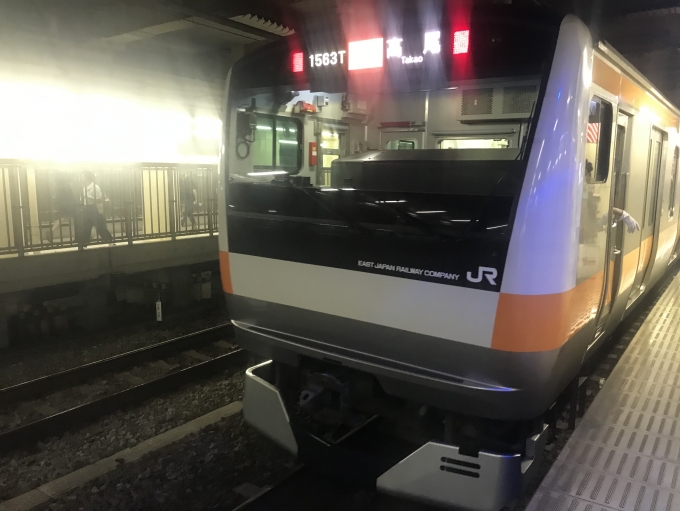 鉄道乗車記録の写真:乗車した列車(外観)(1)          「新宿駅に到着した乗車列車」