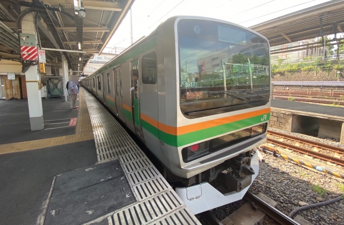 鉄道乗車記録の写真:乗車した列車(外観)(1)          「上野駅に到着した乗車車両」