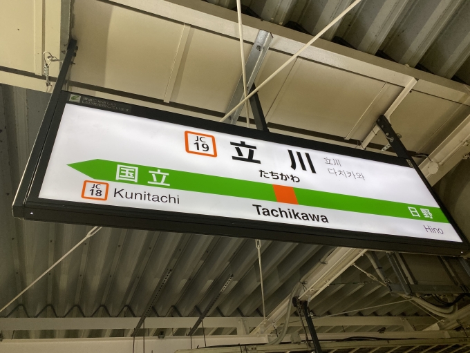 鉄道乗車記録の写真:駅名看板(2)        「立川駅から乗車。」
