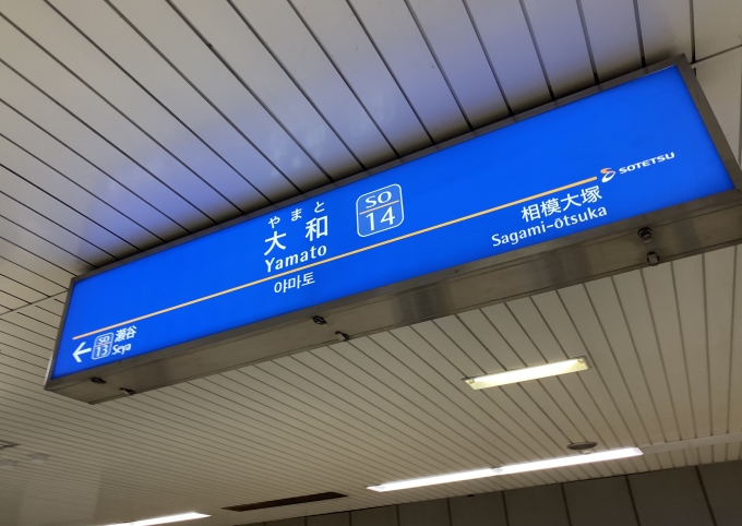 鉄道乗車記録の写真:駅名看板(3)        「大和駅に到着。」