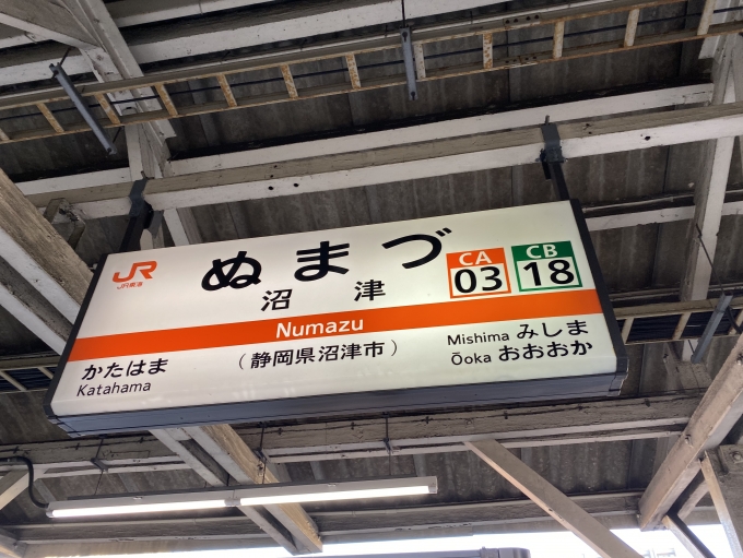 鉄道乗車記録の写真:駅名看板(7)        「沼津駅に到着。」
