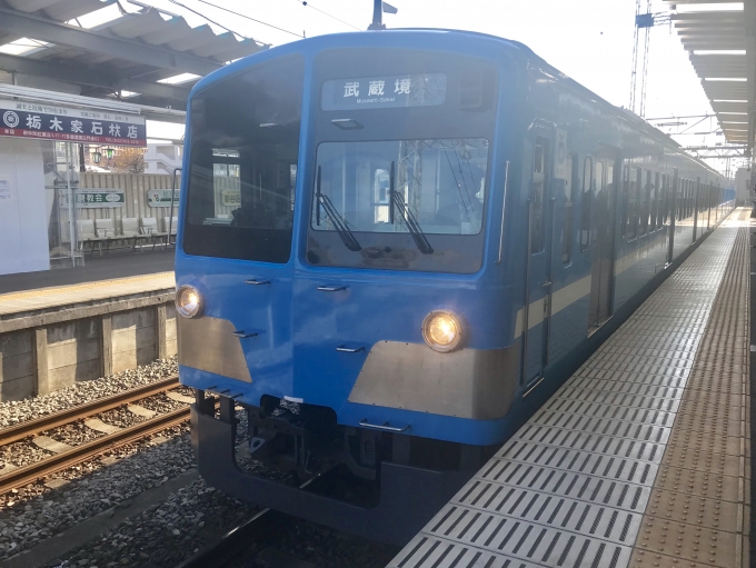 鉄道乗車記録の写真:乗車した列車(外観)(1)        「多磨駅に到着する乗車列車。」