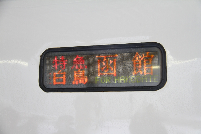 鉄道乗車記録の写真:方向幕・サボ(2)     「側面LEDの白鳥 函館行き表示。」