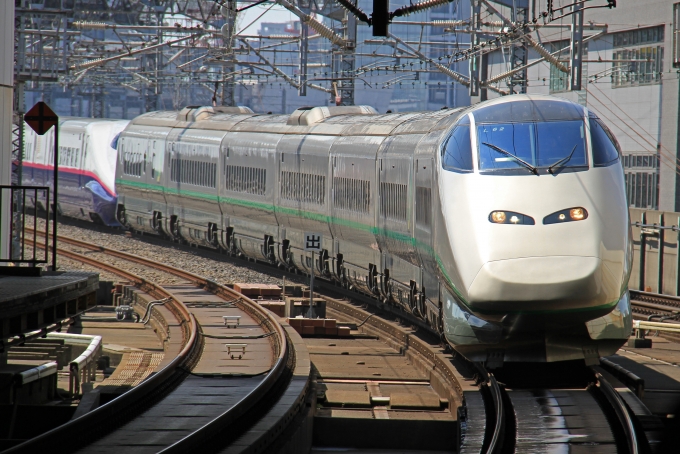 鉄道乗車記録の写真:乗車した列車(外観)(3)        「「つばさ」E3系を先頭に大宮駅に入線する乗車編成。」