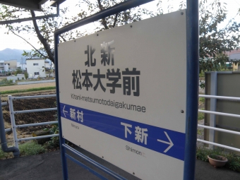 北新・松本大学前 写真:駅名看板