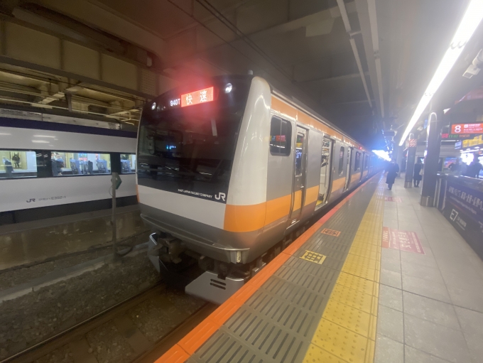 鉄道乗車記録の写真:乗車した列車(外観)(1)        「新宿駅に到着した乗車列車。」