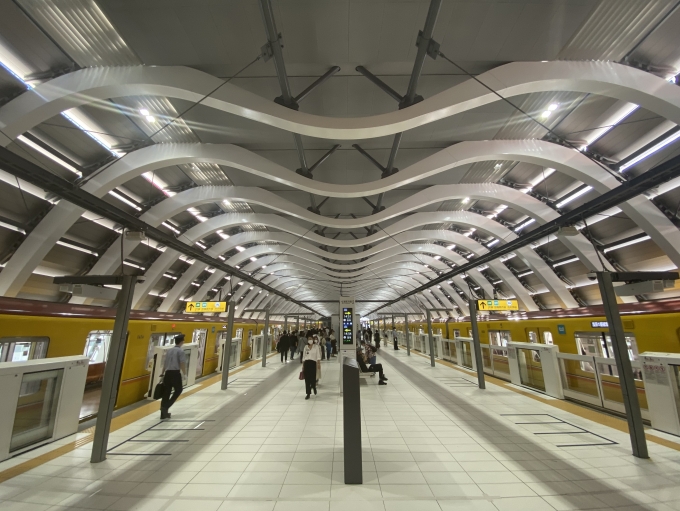 鉄道乗車記録の写真:駅舎・駅施設、様子(3)        「新しい渋谷駅ホームに到着。」