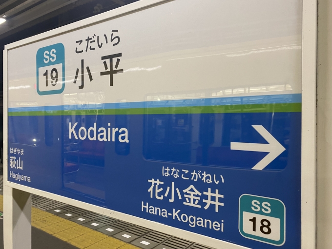 鉄道乗車記録の写真:駅名看板(4)        「小平駅に到着」