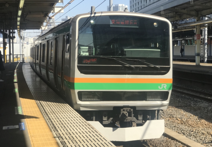 鉄道乗車記録の写真:乗車した列車(外観)(1)          「品川駅に入線する乗車編成。」