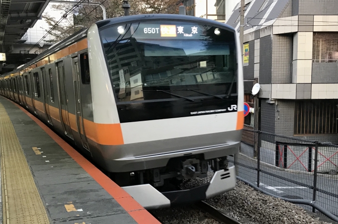 鉄道乗車記録の写真:乗車した列車(外観)(1)          「三鷹駅に到着する乗車650T」