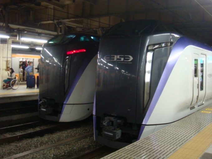 鉄道乗車記録の写真:乗車した列車(外観)(1)          「新宿にて、E353が並びました。」