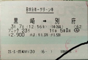 黒崎駅から別府駅の乗車記録(乗りつぶし)写真