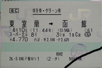 東室蘭駅から函館駅:鉄道乗車記録の写真