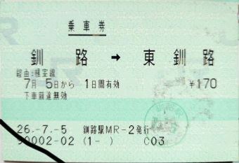 釧路駅から根室駅:鉄道乗車記録の写真