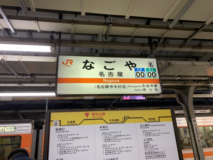 鉄道乗車記録の写真:駅名看板(1)     「名駅東海道線ホームにて。」