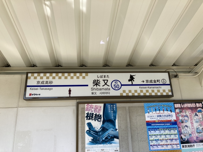 鉄道乗車記録の写真:駅名看板(2)     「柴又駅の駅名標。映画『男はつらいよ』をモチーフにした駅名標である。」