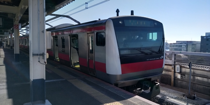 鉄道乗車記録の写真:列車・車両の様子(未乗車)(3)        「京葉線のなかで99％を占めるE233系。
首都圏を走る多くの路線で使用されている。
このE233-5000番台は、E233系のなかでも5番目に新しい。」