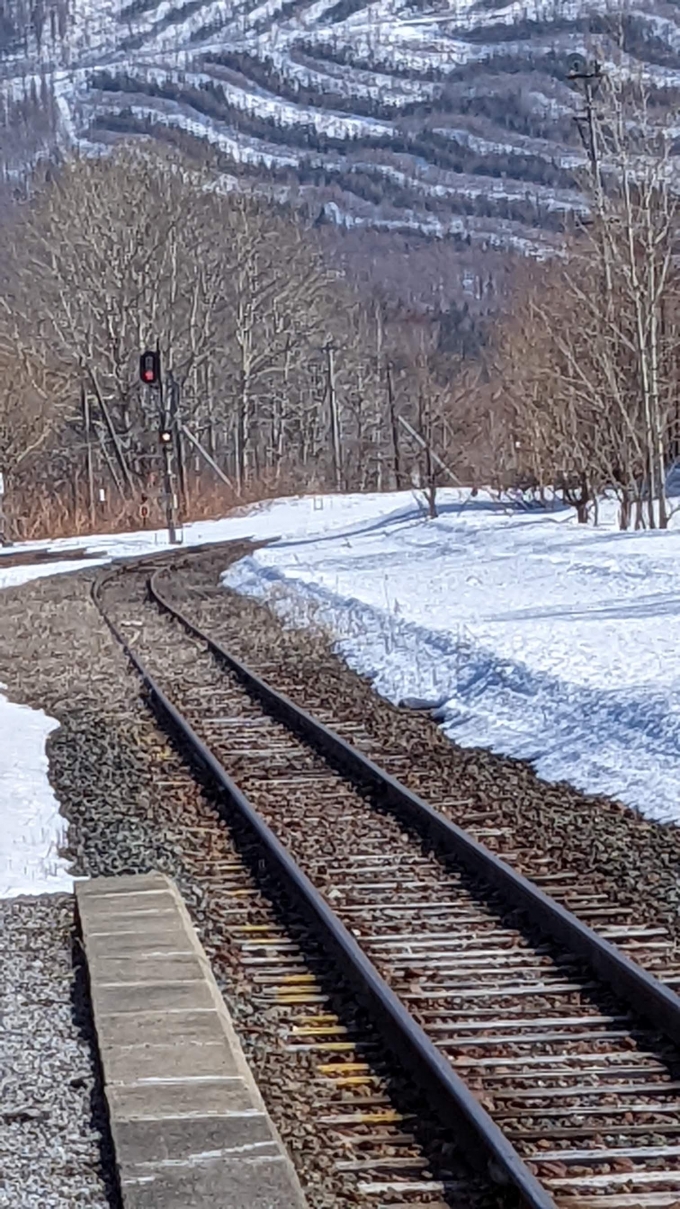 鉄道乗車記録の写真:駅舎・駅施設、様子(1)          「東鹿越駅から不通区間の幾寅方面を写した写真。不通の為雪が積もったままで通れなくなっている。」