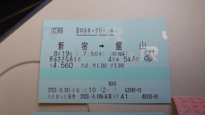鉄道乗車記録の写真:きっぷ(5)        「新宿さざなみ号特急券」