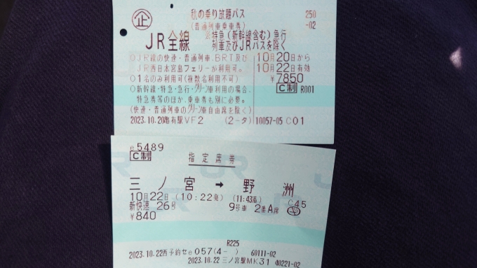鉄道乗車記録の写真:きっぷ(3)     「Aシート指定席(9号車2A・進行方向右側)
」