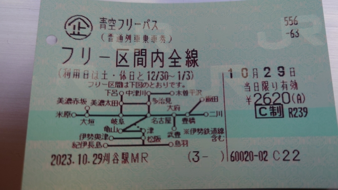 鉄道乗車記録の写真:きっぷ(2)        「10/29青空フリーパス(刈谷駅発行)」