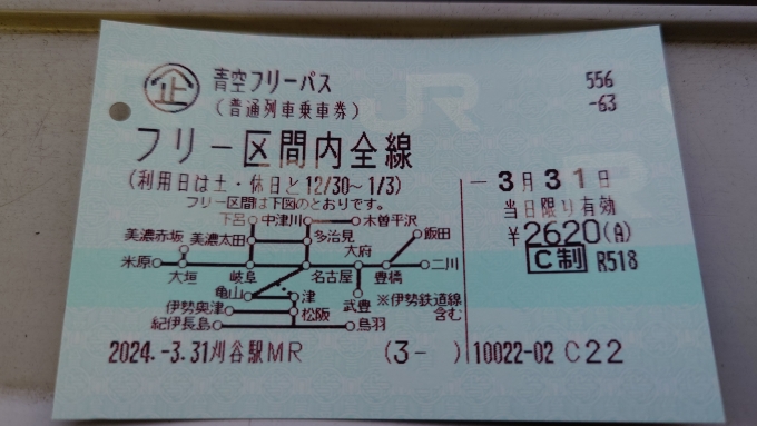鉄道乗車記録の写真:きっぷ(3)        「2024/3/31 青空フリーパス」
