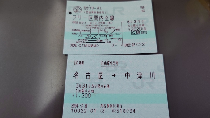 鉄道乗車記録の写真:きっぷ(3)     「青空フリーパス＆自由席特急券(名古屋→中津川)」