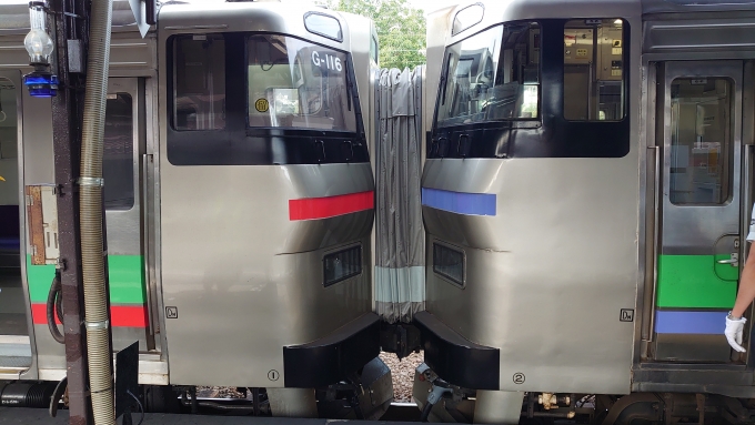 鉄道乗車記録の写真:乗車した列車(外観)(2)        「日本唯一の電車(731系)と気動車(ｷﾊ201)の併結・協調運転」