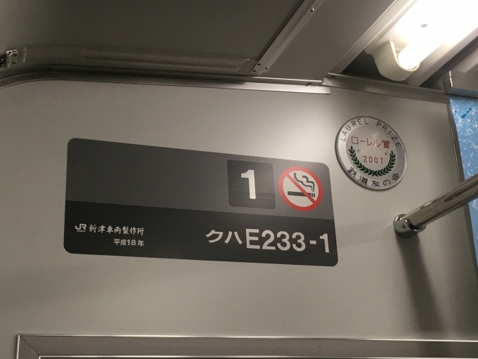 鉄道乗車記録の写真:車内設備、様子(1)        「E233系のトップナンバー」