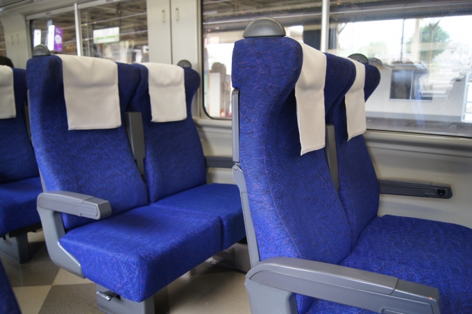鉄道乗車記録の写真:車内設備、様子(7)     「たまに来る青色の座席のキハ261系。
隣はグレードアップシートでしたが、あえてこちらに乗りました。」