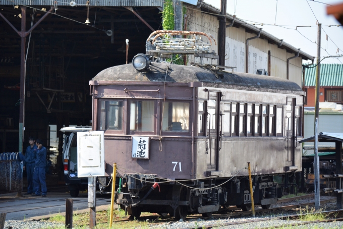 鉄道乗車記録の写真:車窓・風景(6)        「車籍はないが北熊本車庫で保存されているモハ７１（昭和3年製造）」