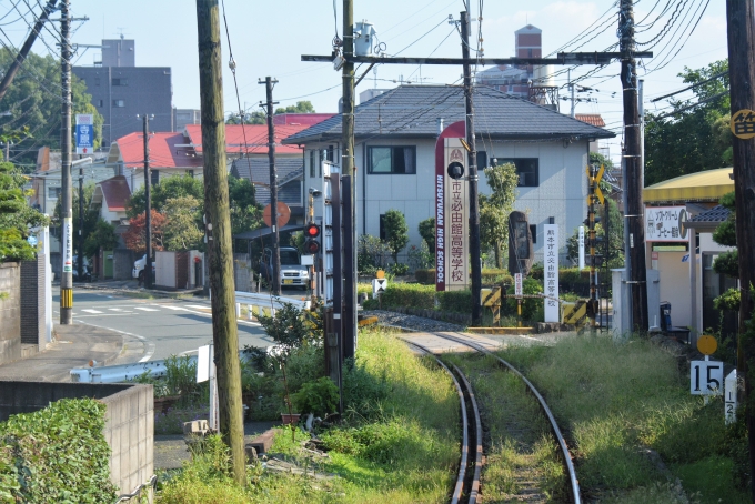 鉄道乗車記録の写真:車窓・風景(4)        「この踏切の右側に高校があります。」