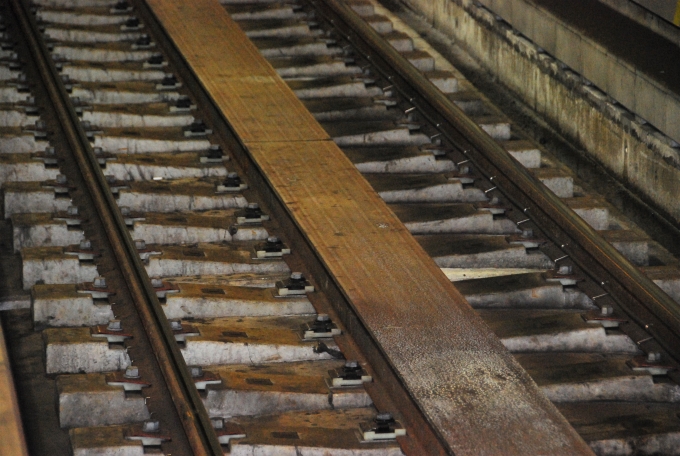 鉄道乗車記録の写真:駅舎・駅施設、様子(6)        「線路間のリニアモーターのコイル板」