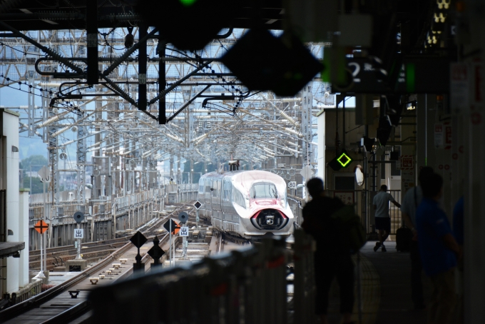 鉄道乗車記録の写真:駅舎・駅施設、様子(7)        「次の列車の乗換時間はたっぷりあったので乗ってきたはやぶさに秋田新幹線が連結する様子を撮りました。

アッと言う間に前方部が開いていました。
2」