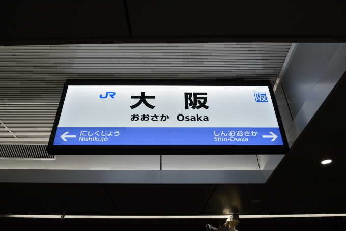 鉄道乗車記録の写真:駅名看板(19)        「天王寺方面は全て特急なのでこの日現在で次の駅に停車する列車はありません。」