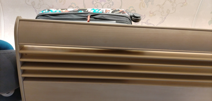 鉄道乗車記録の写真:車内設備、様子(12)        「勝手に自分の荷物棚へキャリーケースを乗せてくる外人」