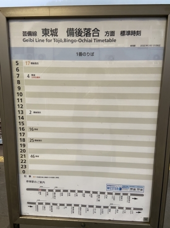新見駅から広島駅の乗車記録(乗りつぶし)写真