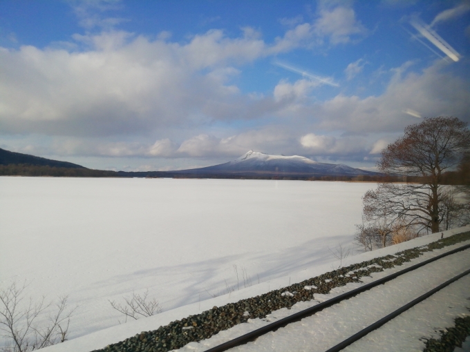 鉄道乗車記録の写真:車窓・風景(2)        「車窓風景　大沼と駒ヶ岳」