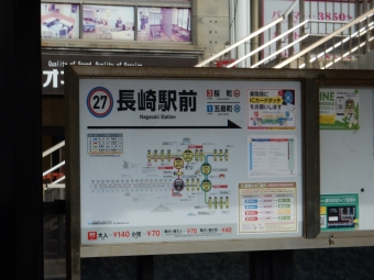 観光通停留場から長崎駅前停留場の乗車記録(乗りつぶし)写真