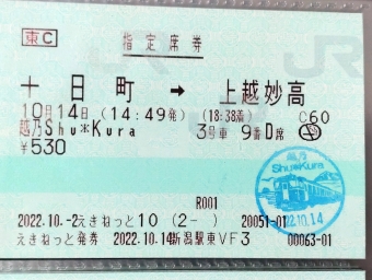 越後川口駅から上越妙高駅の乗車記録(乗りつぶし)写真