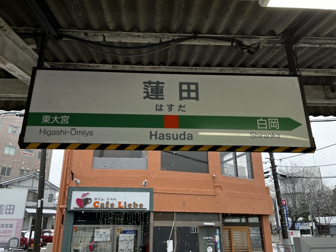 鉄道乗車記録の写真:駅名看板(27)        「蓮田駅に到着。
乗り越したのではと焦った^_^」