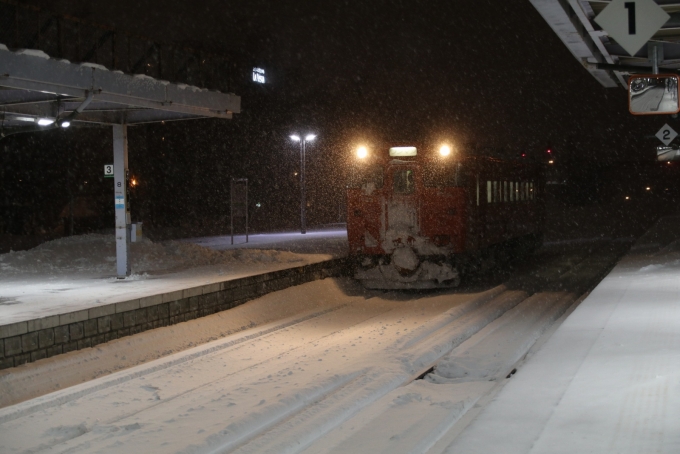鉄道乗車記録の写真:列車・車両の様子(未乗車)(15)        「布部駅で乗車するはずだった、大雪で2時間半遅れの東鹿越行き（富良野打ち切り）普通2479D到着。」