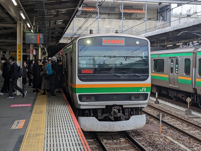 鉄道乗車記録の写真:乗車した列車(外観)(1)          「上野東京ライン東海道線直通
（高崎線～東海道線）
JR東日本E231系一般形電車」