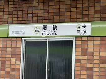 曙橋駅から市ヶ谷駅の乗車記録(乗りつぶし)写真