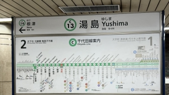 湯島駅から根津駅の乗車記録(乗りつぶし)写真