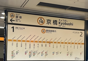 京橋駅から銀座駅の乗車記録(乗りつぶし)写真