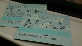 長野駅から千種駅の乗車記録(乗りつぶし)写真