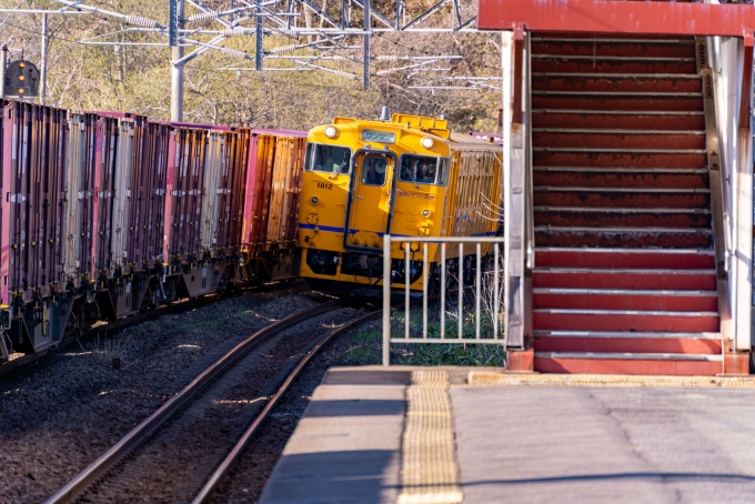 鉄道乗車記録の写真:乗車した列車(外観)(2)        「渡島当別駅では、列車交換の為の区間が、貨物の長大な編成に合わせているので、すれ違いが大変。」