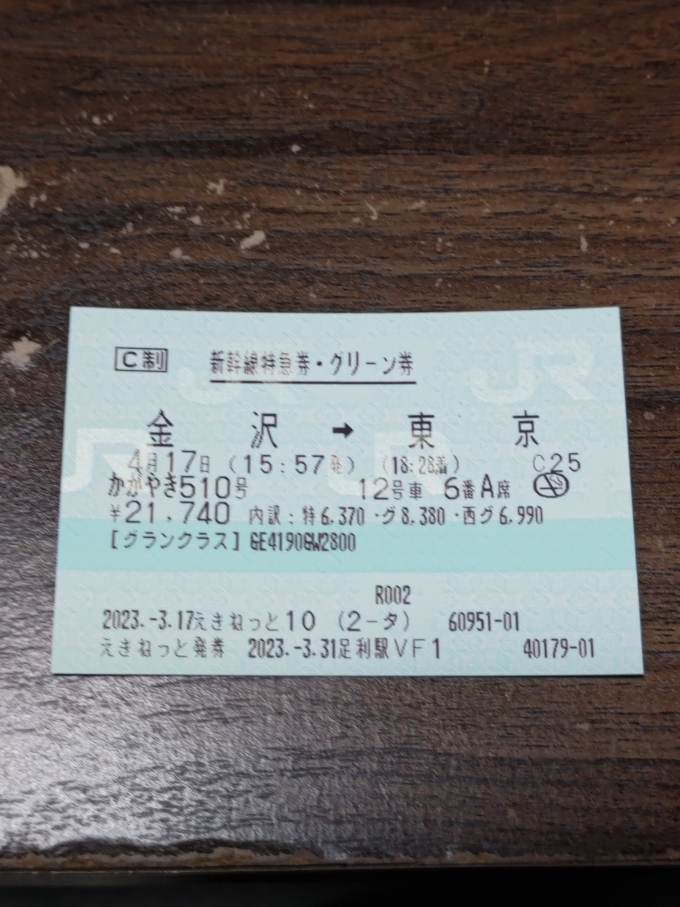 鉄道乗車記録の写真:きっぷ(7)     「今回の旅の最後の楽しみ。
北海道鉄旅以来の
グランクラス乗車。」