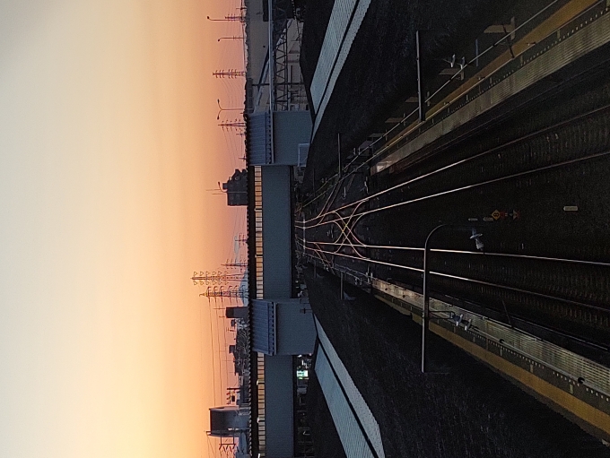 鉄道乗車記録の写真:駅舎・駅施設、様子(1)        「レールが夕日を反射してとても幻想的でした。」